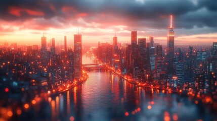 Fototapeta premium Detailed Depiction of Smart City Evolution - Urban Progress and Technological Advancements