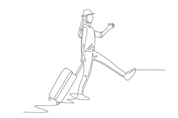 Women who say hello when they go on holiday. Holiday travel concept one-line drawing