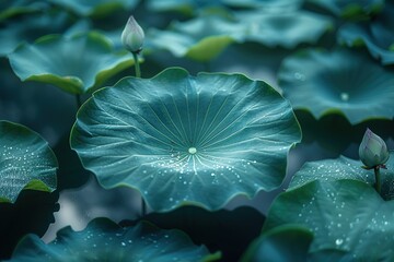 A close up of a leafy plant with a droplet of water on it