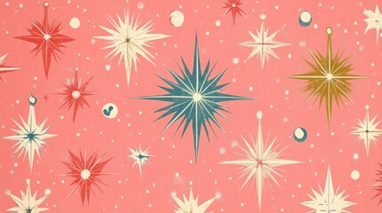 1950s Subtle Vintage Star Pattern on Pink Background