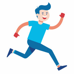 Happy young men are running with a smile, vector art illustration