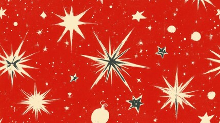 Vintage 1950s Red Christmas Starburst Pattern