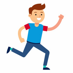 Happy young men are running with a smile, vector art illustration