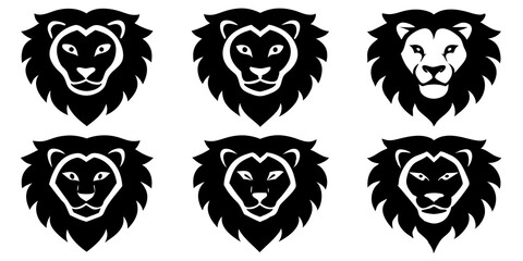 Set of lion face icons silhouette vector art style illustration
