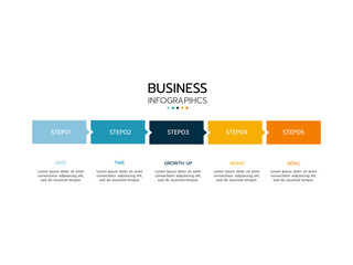 Business process. Timeline infographics with 5 steps, circles, arrows. Vector chart.