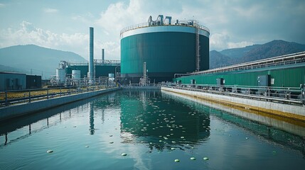 Storing Green Biogas in Anaerobic Digestion Tanks for Carbon-Neutral Power Generation. Concept Anaerobic Digestion, Green Biogas, Power Generation, Carbon-Neutral, Storage Tanks