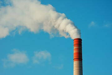 Power plant station or factory, smoking chimney. Air pollution and environment concept background.