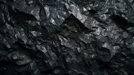 A close-up of a dark, rough rock surface, highlighting the natural texture, ruggedness, and intricate details of the stone.