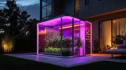 High-tech smart greenhouse with augmented reality plant care and AI-managed environments