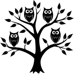  A tree branches with four Owls on top vector illustration 