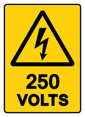 250 Volts Tag Symbol Sign,Vector Illustration, Isolate On White Background Label. EPS10