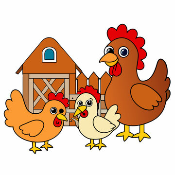 recommend clip art: Chickens roaming in a barnyard silhouette vector illustration 