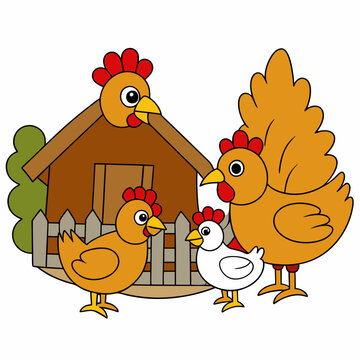 recommend clip art: Chickens roaming in a barnyard silhouette vector illustration 