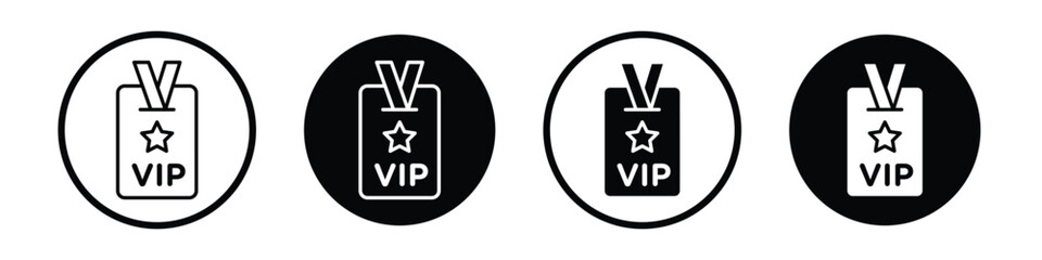 VIP pass vector icon set black filled and outlined style.