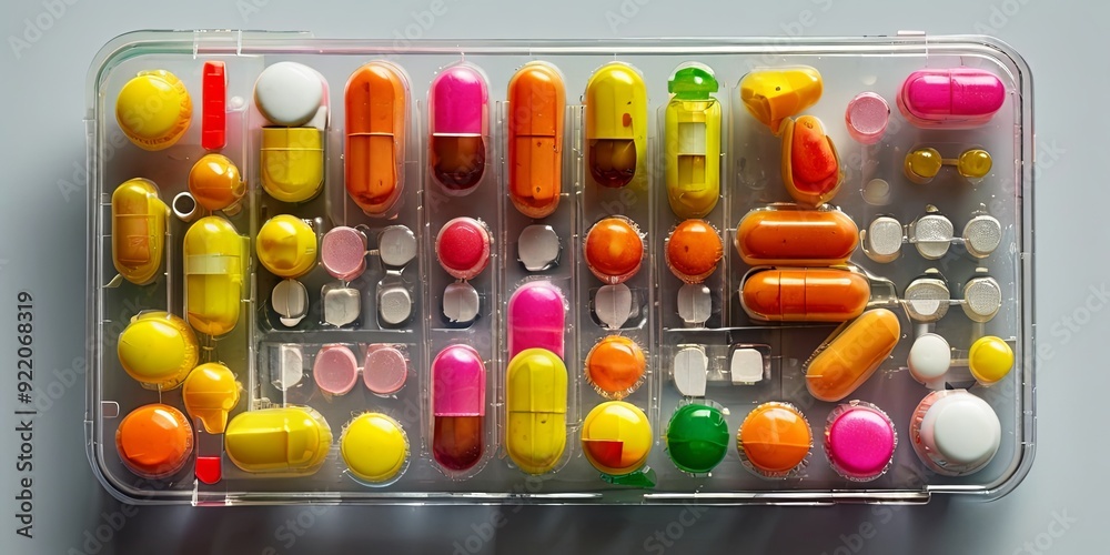 Aufkleber a tray of colorful pills is arranged in a pattern
