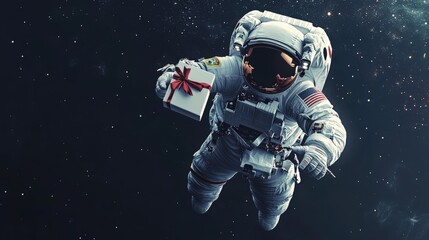 Astronaut Delivering Present in Space