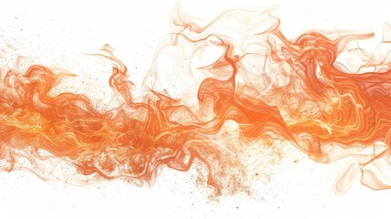 Fototapeta premium A flowing stream of abstract orange smoke on a white background symbolizes energy, passion, fluidity, movement, and creativity.