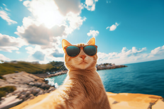 Selfie d&rsquo;un Chat Souriant Sous le Soleil d&rsquo;&Eacute;t&eacute;
