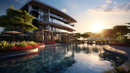 Naklejka premium sunset over the river