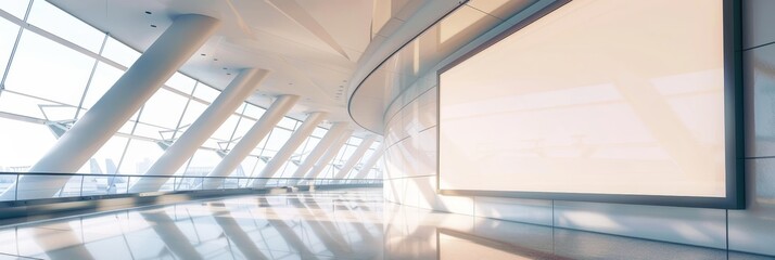 Fototapeta premium A large empty billboard in a modern building lobby, symbolizing opportunity, advertising, communication, branding, and business.