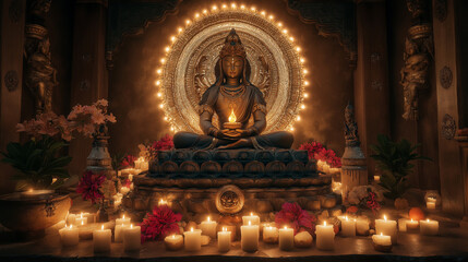 Fototapeta premium The Mantra and the Candle’s Flame Merge as One, Creating a Sanctuary of Peace and Spiritual Harmony