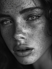 Naklejka premium Close-Up Portrait of a Young Woman with Freckles