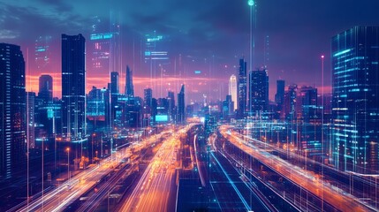 Obraz premium Smart City with Integrated Technology Illustrating the Future of Urban Living