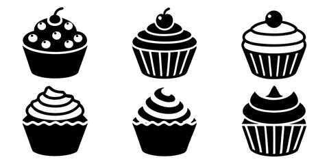 Set of Cupcake icons silhouette vector art style illustration
