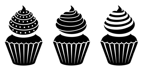 Set of Cupcake icons silhouette vector art style illustration
