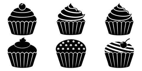 Set of Cupcake icons silhouette vector art style illustration
