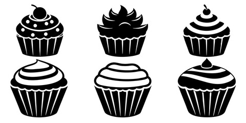 Set of Cupcake icons silhouette vector art style illustration
