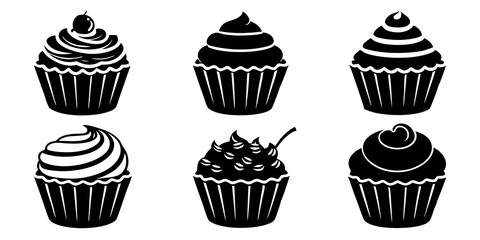 Set of Cupcake icons silhouette vector art style illustration
