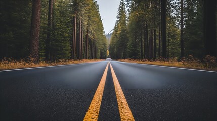 Obraz premium Serene Pine Tree Lined Road Through Forest