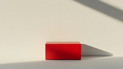 A red box is sitting on a white wall