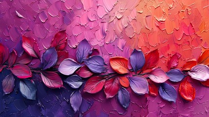 Obraz premium hues of red and blue leaves, creating a captivating natural pattern. The vibrant, colorful abstract painting texture features dynamic brush strokes in blue, pink, purple, and yellow.