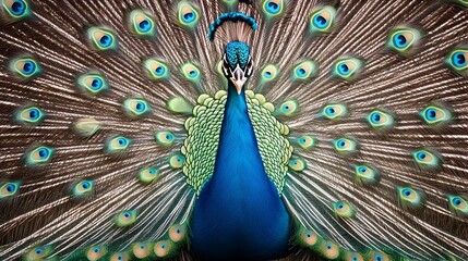 Obraz premium Elegant Peacock Displaying Its Vibrant Teal and Blue Feathers in Captivating Splendor