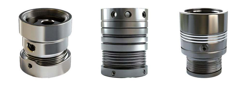 Precision machine components set isolated on transparent background