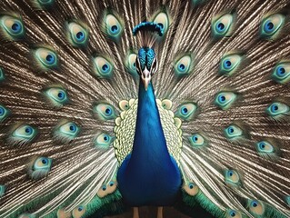 Obraz premium Magnificent Peacock Displaying Its Vibrant Feathers in Elegant Pose