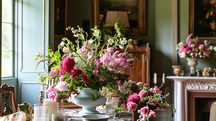 Spring flowers in vintage vase, beautiful floral arrangement, home decor, wedding and florist design