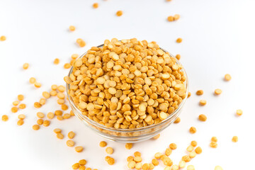 Chana Dal (Split Chickpeas) on White Background