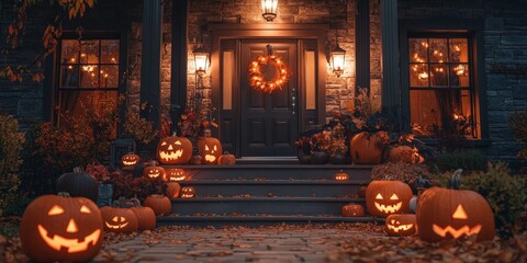 Obraz premium Spooky Decorated House Ready for Halloween