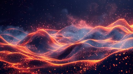Abstract Digital Landscape with Glowing Particles