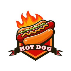 Hotdog logo vector illustration template with burning fire