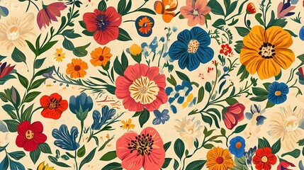 Traditional Pattern of a Garden Full of Flowers: Richly Detailed Design Celebrating Classic Floral Motifs