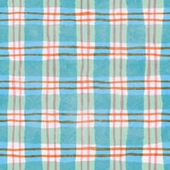 Pastel gingham plaid checkerboard with hand-drawn squiggly lines pattern.