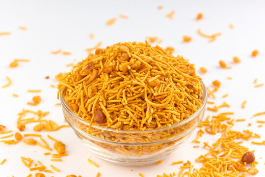 sev bhujiya or sev namkeen or indian snack with roasted masala peanuts