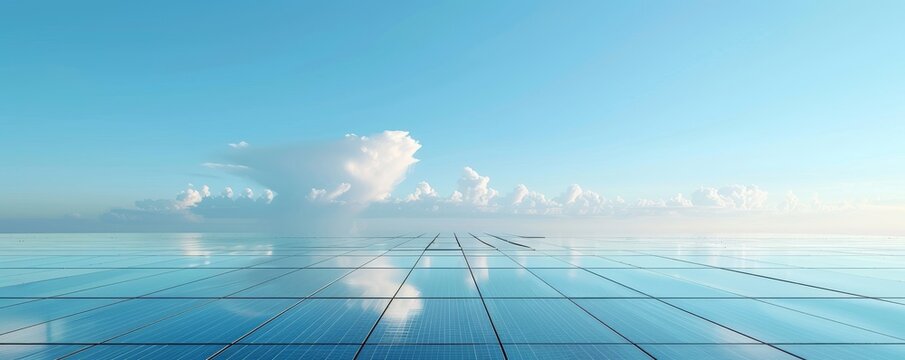 Futuristic landscape with grid lines and soft cloud formations in minimalist high-resolution design