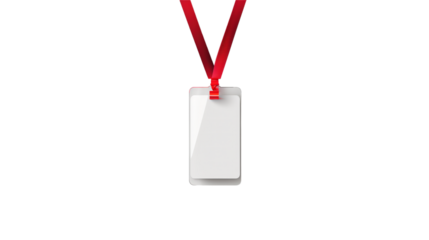 Blank ID Card Holder Mockup with Red Lanyard isolated on transparent background 
