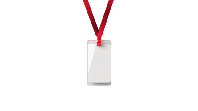 Blank ID Card Holder Mockup with Red Lanyard isolated on transparent background 
