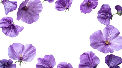 Purple flower frame on white background top view